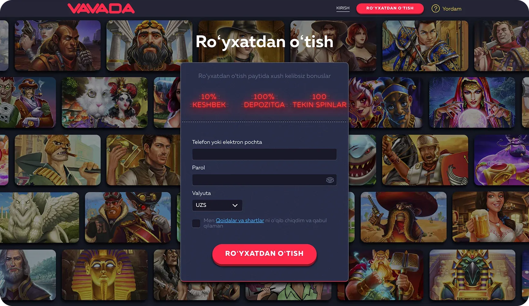 Vavada UZ kazinosida ro'yxatdan o'tish