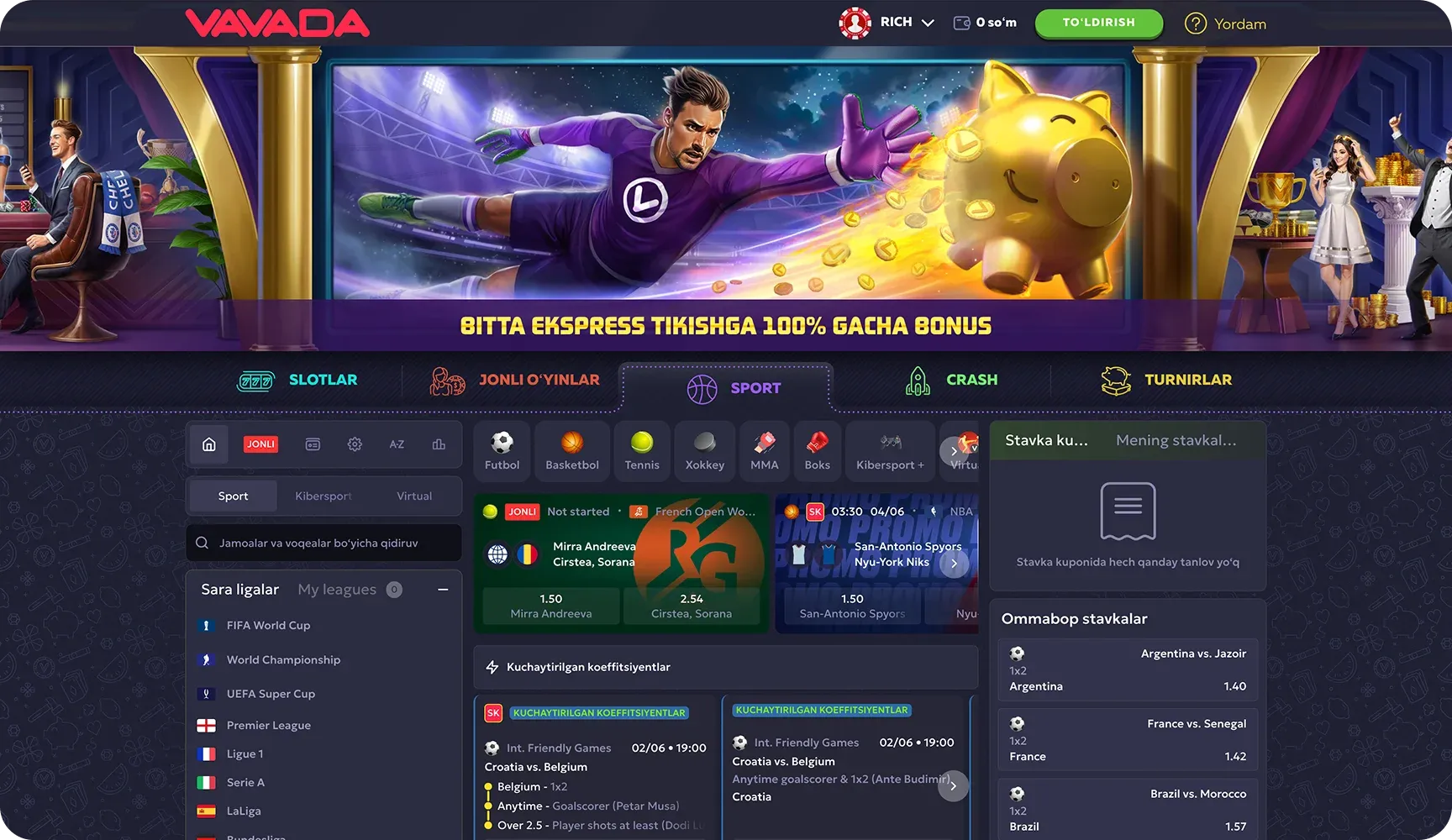Vavada Uz sportga pul tikish